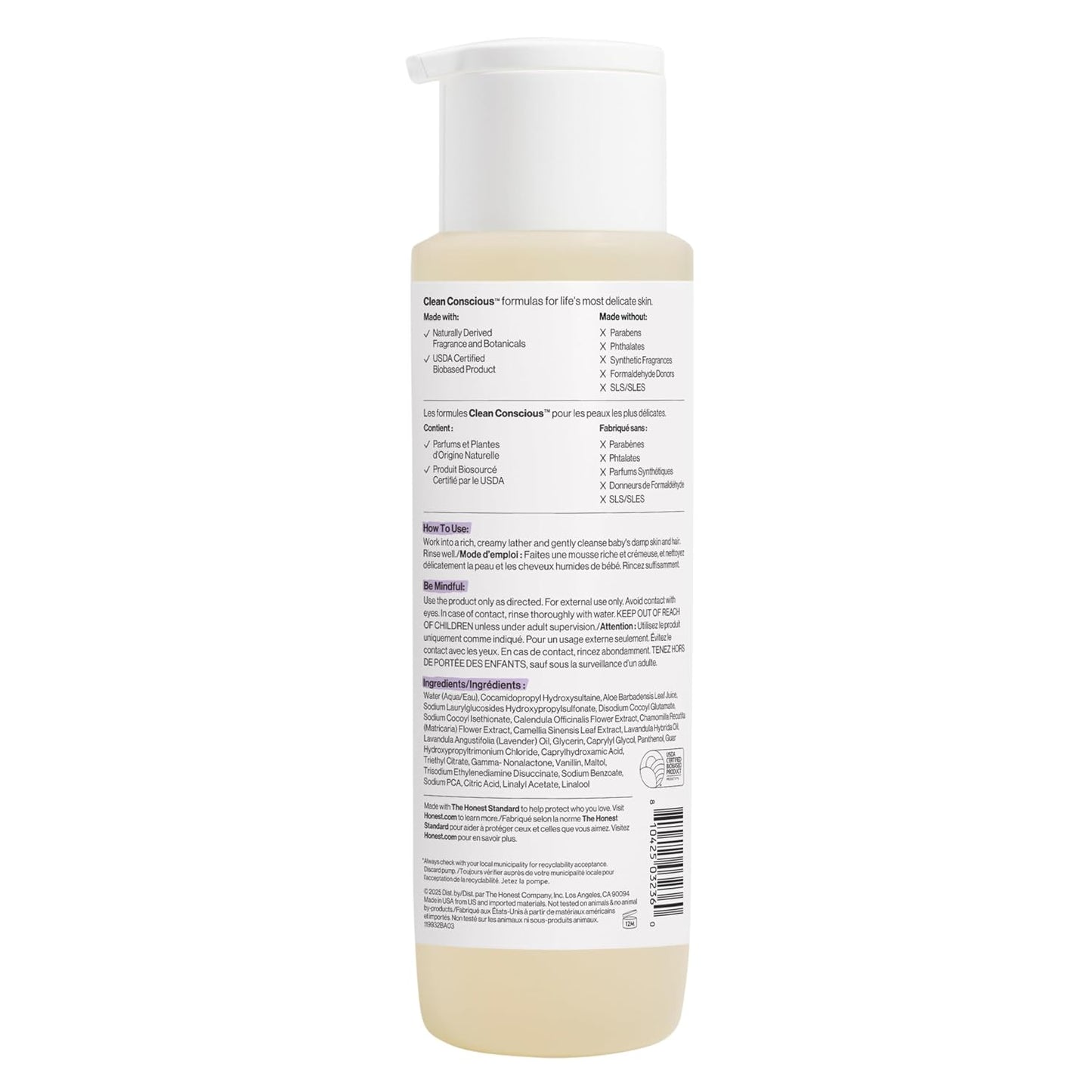 The Honest Company 2-in-1 Cleansing Shampoo Body Wash Gentle for Baby, Naturally Derived, Tear-free, Hypoallergenic, Lavender Calm, 18 fl oz