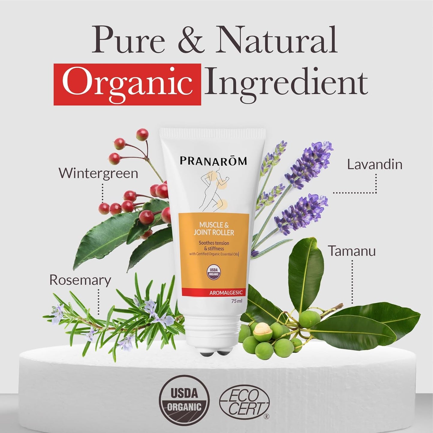 Pranarom - Aromalgesic Muscle & Joint Roller 75ml - Active Individuals- Tri-Roller Applicator, Essential Oil Blend, Organic Non-Greasy Formula, Relaxation, Meditation