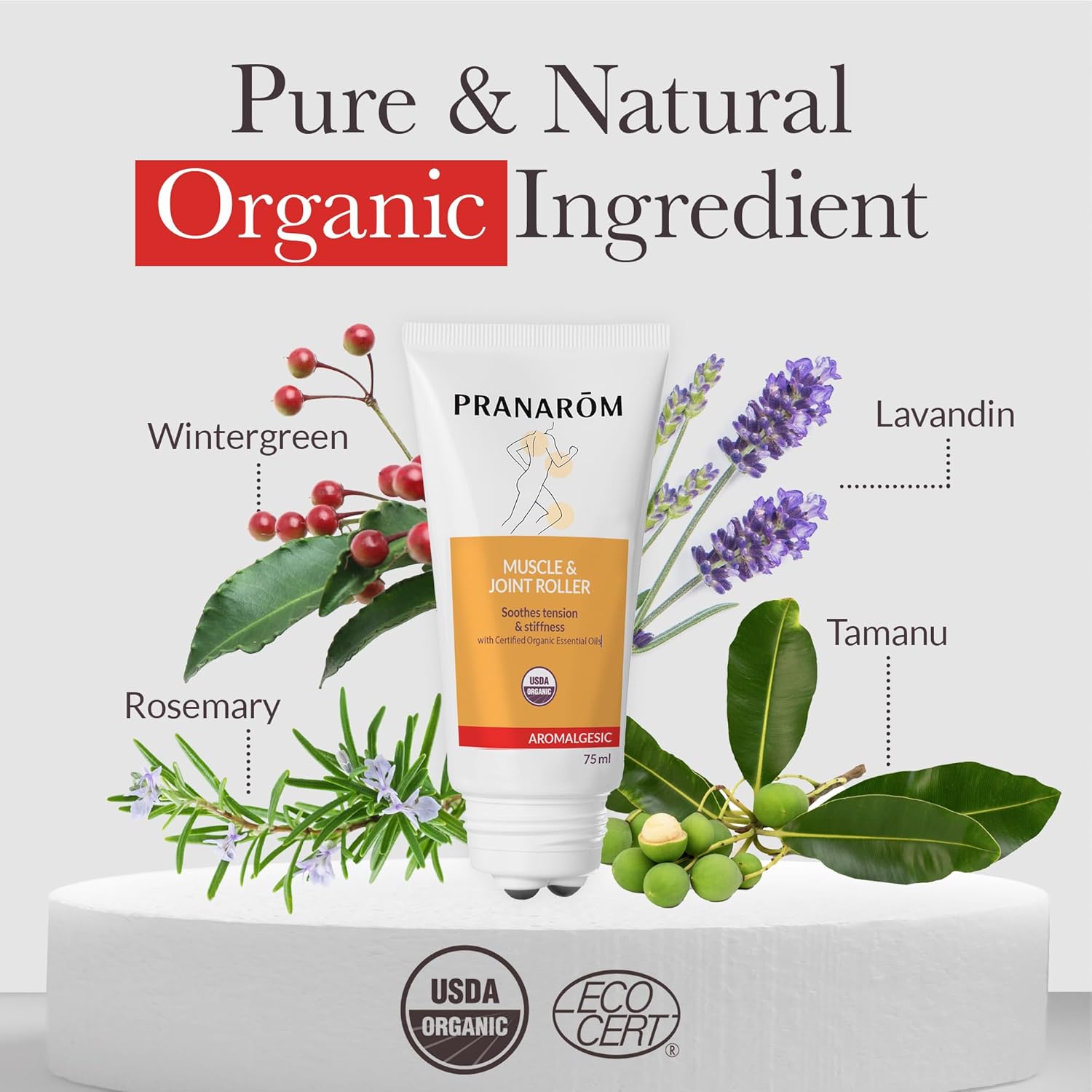 Pranarom - Aromalgesic Muscle & Joint Roller 75ml - Active Individuals- Tri-Roller Applicator, Essential Oil Blend, Organic Non-Greasy Formula, Relaxation, Meditation