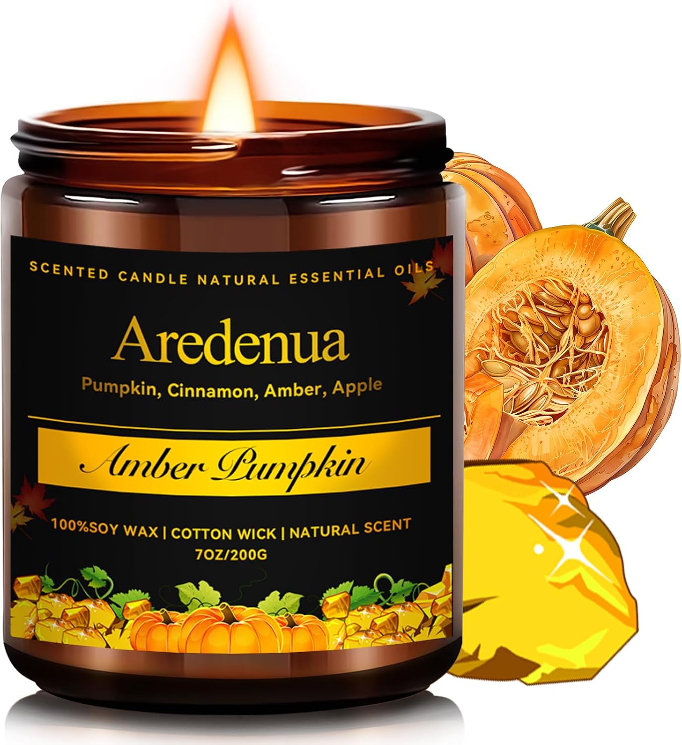Amber Pumpkin Candle – Warm Holiday Pumpkin Scent, Hand-Poured Soy Candles for Winter Home Décor, Cozy Christmas Seasonal Candles Gift