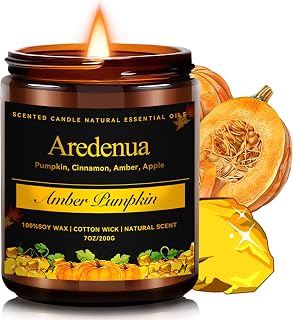 Amber Pumpkin Candle – Warm Holiday Pumpkin Scent, Hand-Poured Soy Candles for Winter Home Décor, Cozy Christmas Seasonal Candles Gift