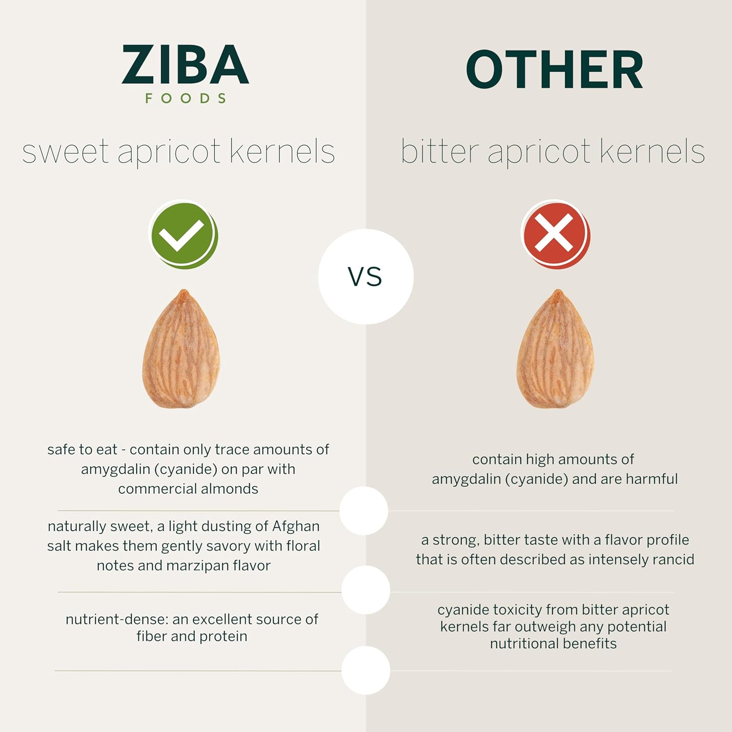 Ziba Foods Wild Grown Sweet Apricot Kernels | Non-GMO, Vegan, Whole 30 Friendly & Keto, Paleo, Dry Roasted Superseed | Wild Grown Superfood Naturally High In Vegan Protein and Omega 3s, Pack of 6