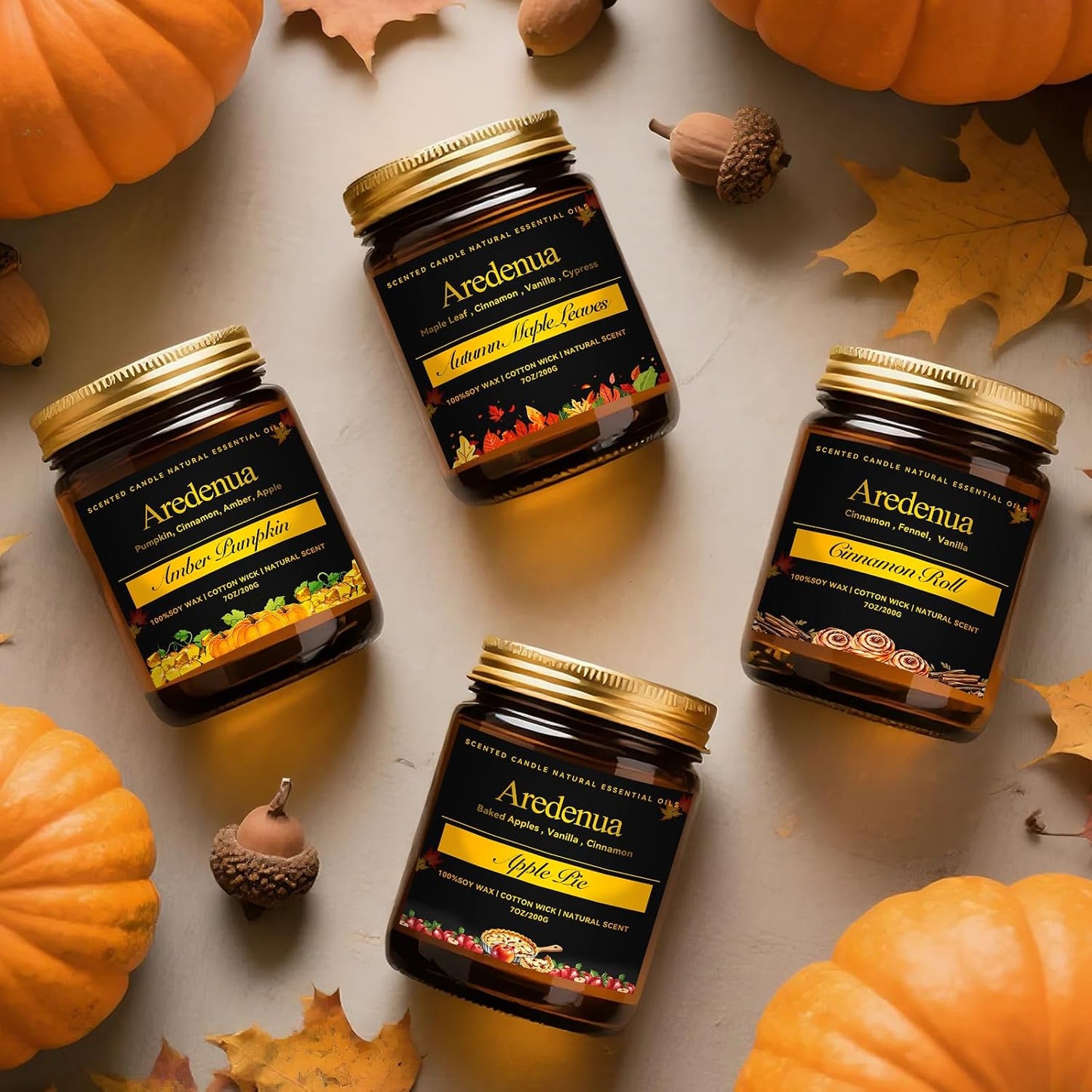 Amber Pumpkin Candle – Warm Holiday Pumpkin Scent, Hand-Poured Soy Candles for Winter Home Décor, Cozy Christmas Seasonal Candles Gift