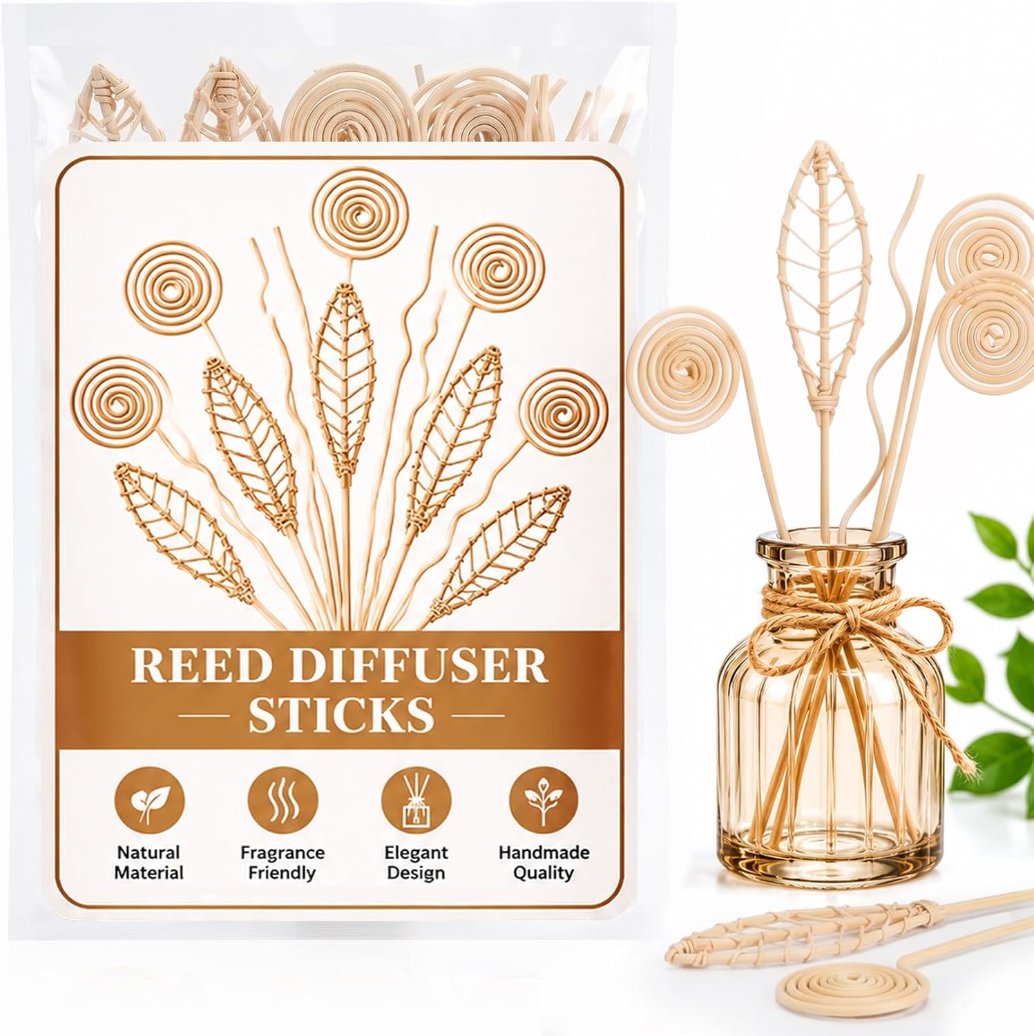 Reed Diffuser Sticks - 20PCS Rattan Reed Diffuser Sticks Natural Rattan Wood Essential Oil Diffuser Sticks, Keep Fragrance Scent for Home, Living Room, Bathroom, Bedroom, Office, Decor