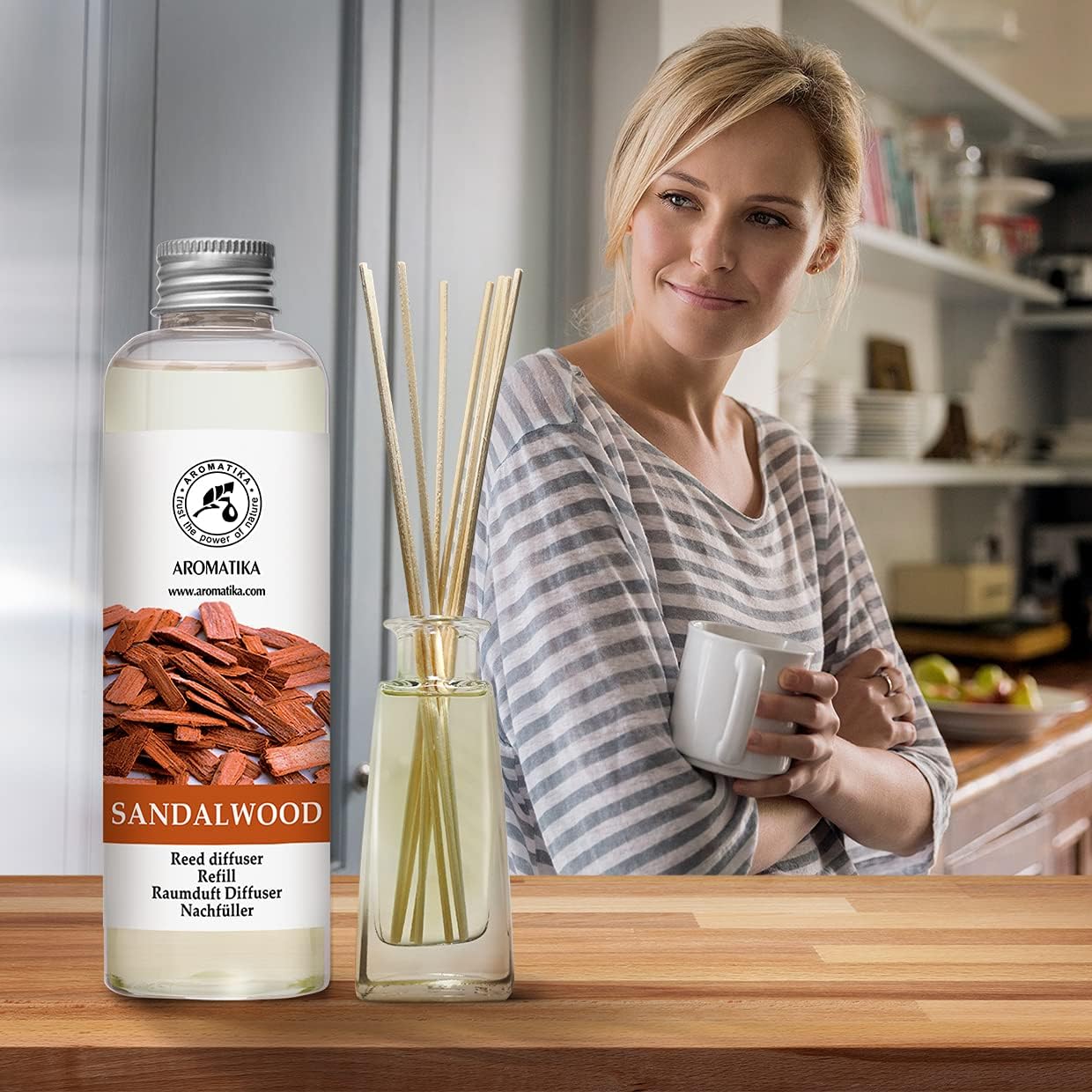 Reed Diffuser Refill Sandalwood 6.8 Fl Oz - 200ml - Room Diffuser Refill - Home Fragrance - Scented Diffuser - Fresh Fragrance - Aromatherapy - Air freshener - Fresh and Long Lasting Fragrance
