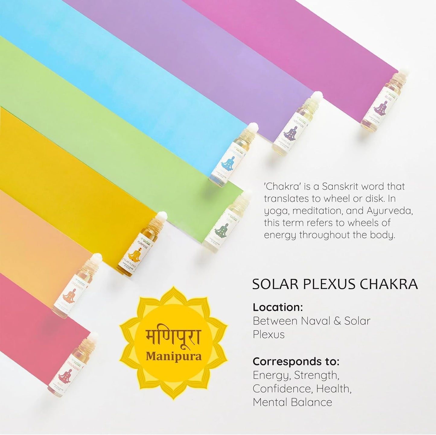 Solar Plexus Chakra Essential Oil Roll-On Blend by Aromafume | 10ml/0.33 fl oz | Manipura | Aromatherapy Oils for Chakra Balance | Lemongrass & Rosemary Extracts | Chakra Incense for Meditation, Yoga