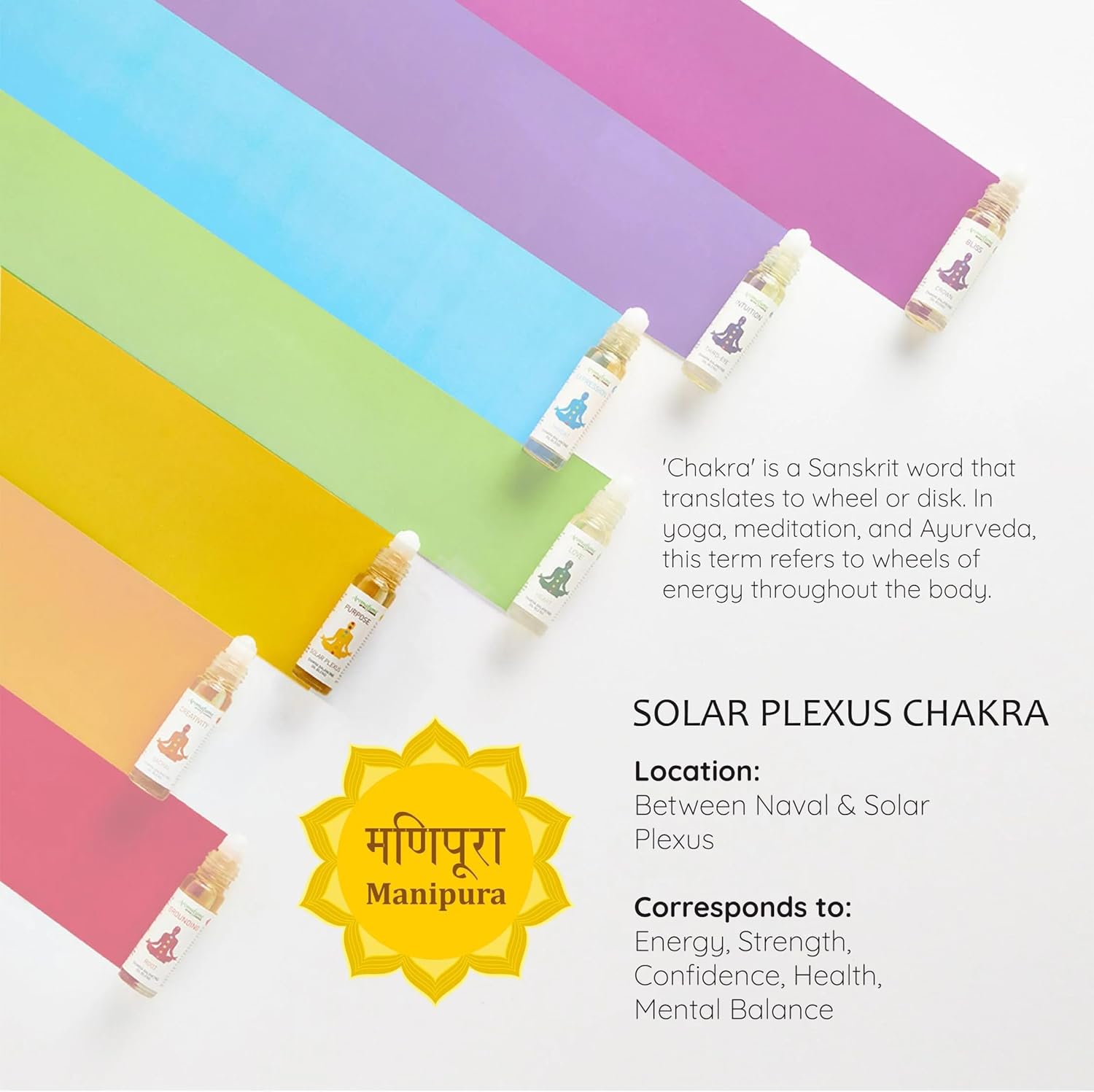 Solar Plexus Chakra Essential Oil Roll-On Blend by Aromafume | 10ml/0.33 fl oz | Manipura | Aromatherapy Oils for Chakra Balance | Lemongrass & Rosemary Extracts | Chakra Incense for Meditation, Yoga