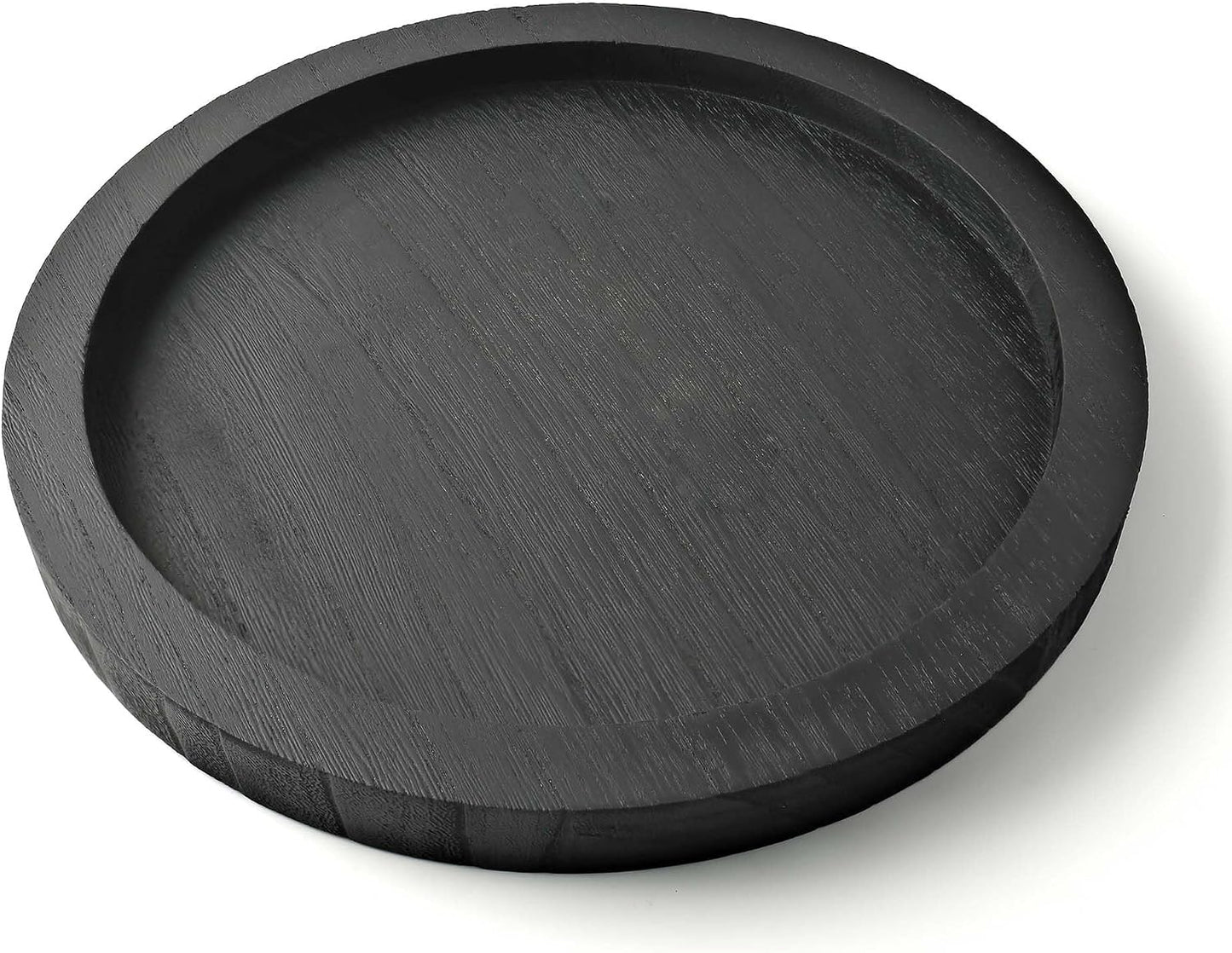 CYS EXCEL 11 Inch Black Round Wooden Tray, Decorative Serving Trays for Ottoman Coffee Table Candle Holder Home Decor Accessories