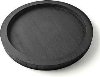 CYS EXCEL 11 Inch Black Round Wooden Tray, Decorative Serving Trays for Ottoman Coffee Table Candle Holder Home Decor Accessories