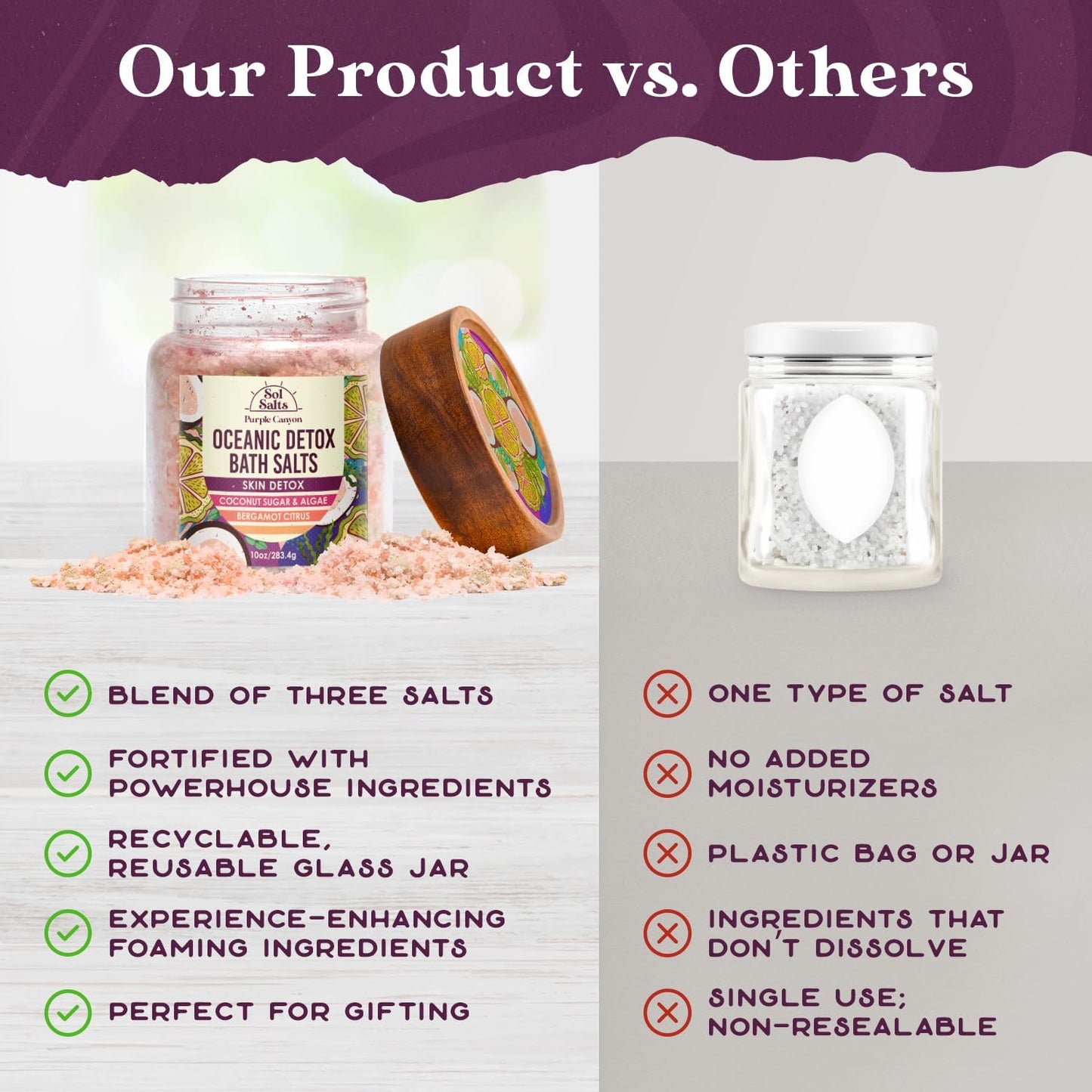 PURPLE CANYON SolSalts Oceanic Detox Bath Salts 10oz | Bergamot Citrus Scented Soak with Hydrating Minerals | Skin Hydrating Mineral Bath