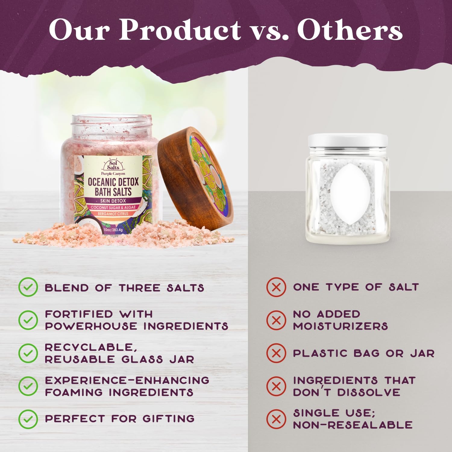 PURPLE CANYON SolSalts Oceanic Detox Bath Salts 10oz | Bergamot Citrus Scented Soak with Hydrating Minerals | Skin Hydrating Mineral Bath