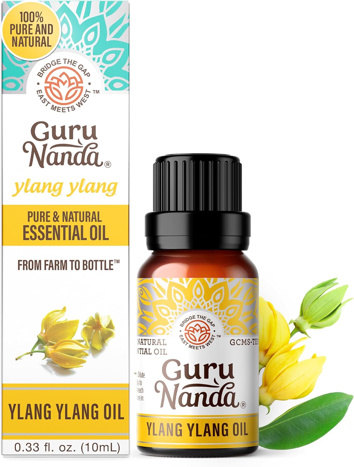 GuruNanda Ylang Ylang Essential Oil (10 ml) - 100% Pure, Natural and Undiluted Diffuser Oil for Aromatherapy, Massages & DIY Recipes