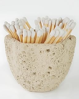 Concrete Matches Holder with Striker-Beautiful Petal Shape Match in Jar-for Cute/Fancy/Long Candle Match,Refresh Any Modern Home Decor with Premium floral Jar-No Matches (milky beige)