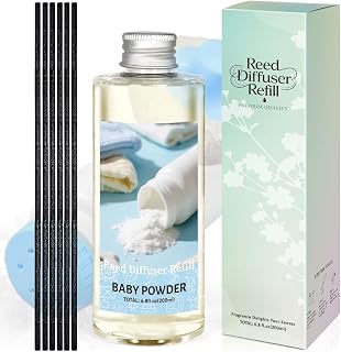 STRN Reed Diffuser Refill, Baby Powder Scented Reed Diffuser Set, 200ml with Sticks, Long-Lasting Aromatherapy, Summer Fragrance for Bedroom, Spa, Bathroom, Office