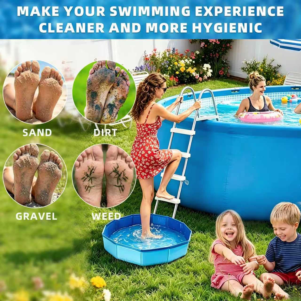 Collapsible Foot Bath - 19.3" Pool Foot bath Wash Basin, No Inflation Needed Foldable Foot Soak Tub for Above Ground Swimming Pools, Beach & Indoor Use, Space Saving Pool Accessories