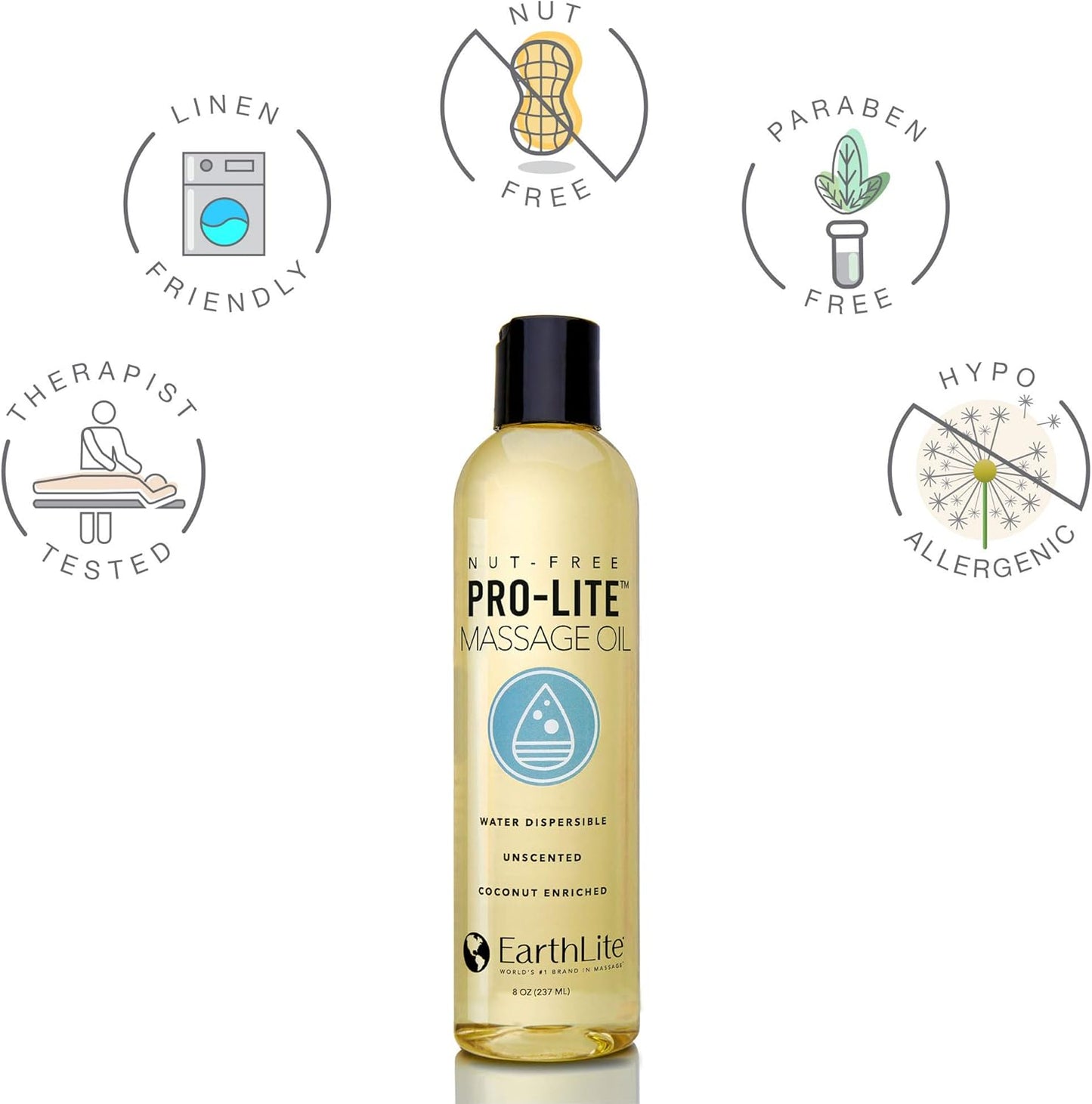 EARTHLITE Massage Oil PRO-LITE – Plant-Based, Nut-Free, Unscented, High Performing
