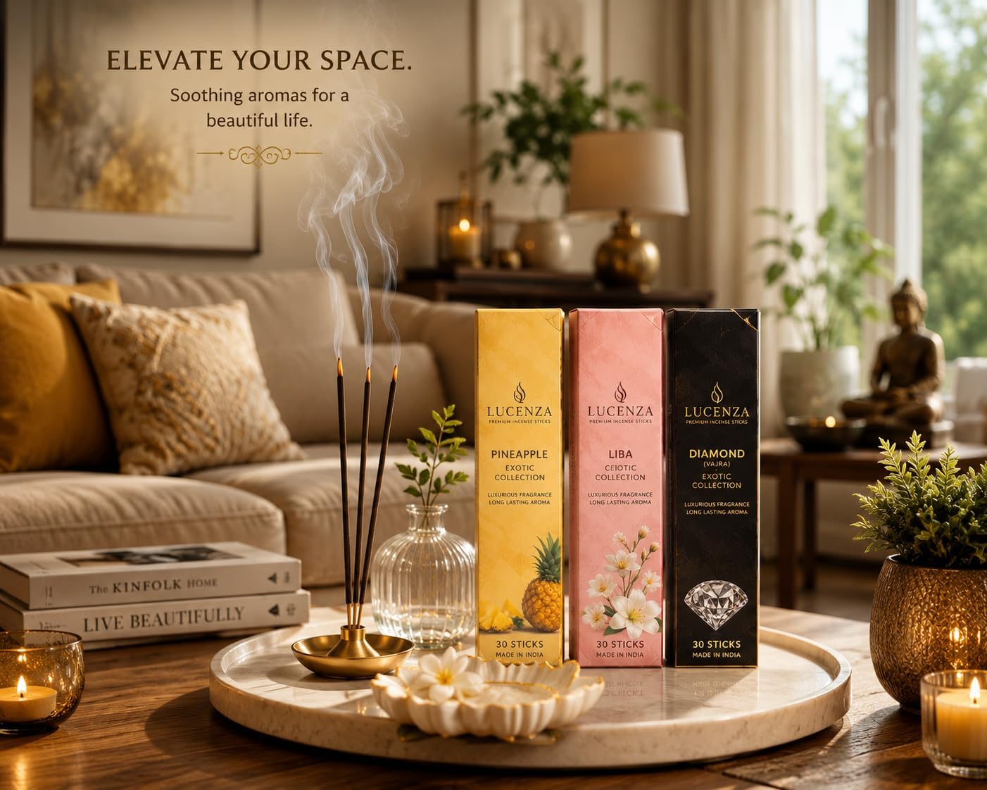 Lucenza Exotic Incense Sticks Variety Pack, Pineapple, Liba & Diamond Fragrances, Premium Agarbatti for Home Fragrance, Relaxation, Meditation & Aromatic Living, 120 Sticks (4 Boxes)