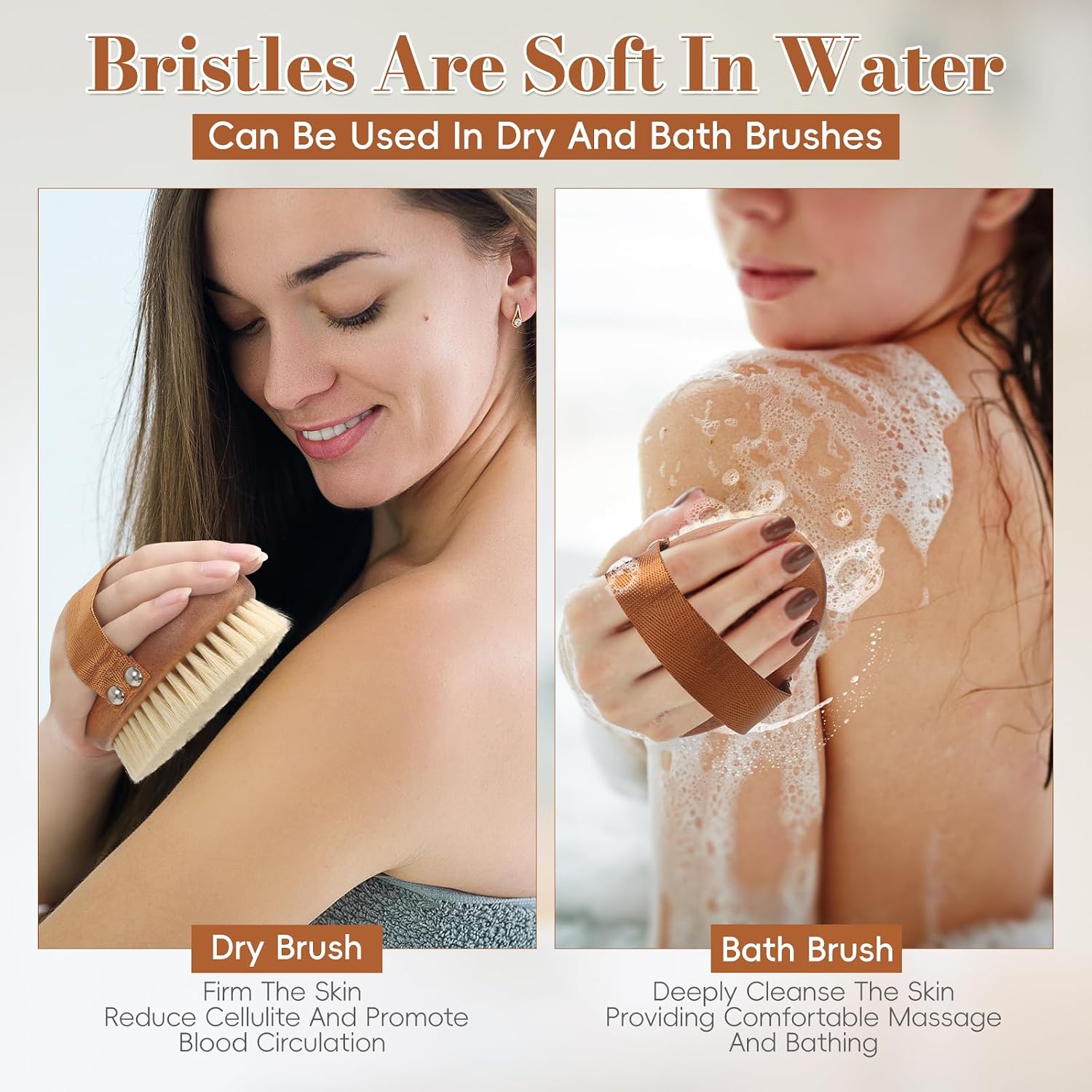 DEBETOOL Dry Brushing Body Brush - Natural Boar Bristle Dry Body Brush for Lymphatic Drainage, Cellulite, Blood（Medium Hardness）