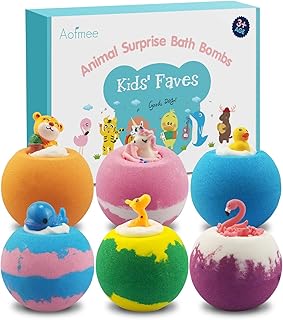Aofmee Bath Bombs for Kids, Handmade Natural Kids Bath Bombs with Toy Inside, Shea Cocoa Butter Moisturize, Spa Fizzies Bath Bomb Kit, Birthday Christmas Holiday Gifts for Women, Girls, Boys