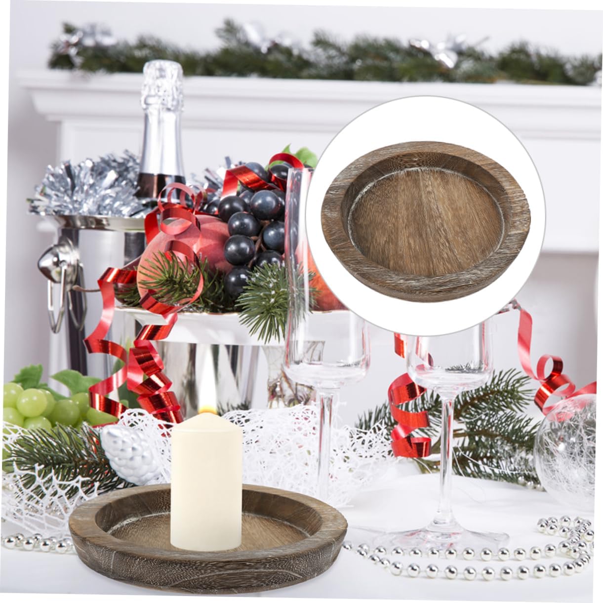 Solid Wood Candle Tray Multifunctional Round Decorative Holder Coffee Table Decor Tray