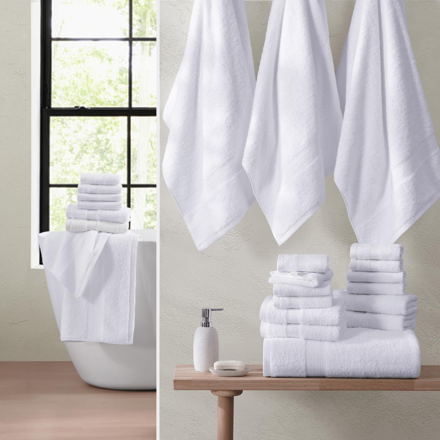 LANE LINEN Cotton Bath Towel Set 18 Piece - Super Soft, Absorbent & Quick Dry - 4 Bath, 8 Washcloths, 6 Hand Towels for Bathroom - Hotel Quality Turkish Towels, Ideal for Spa, Gym & Travel - White