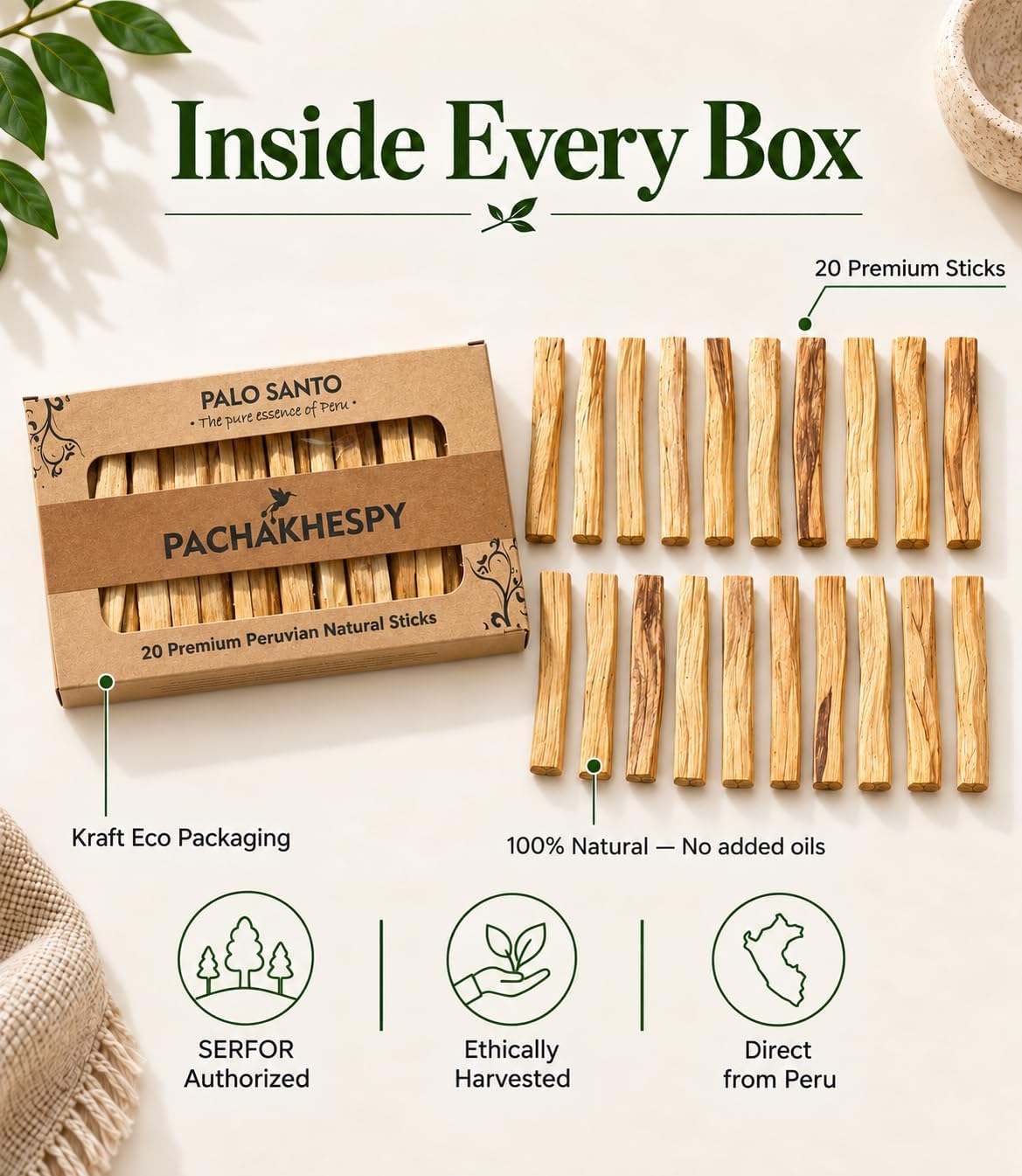 Palo Santo Sticks 20 Pack from Peru Home Fragrance Premium Natural Wood