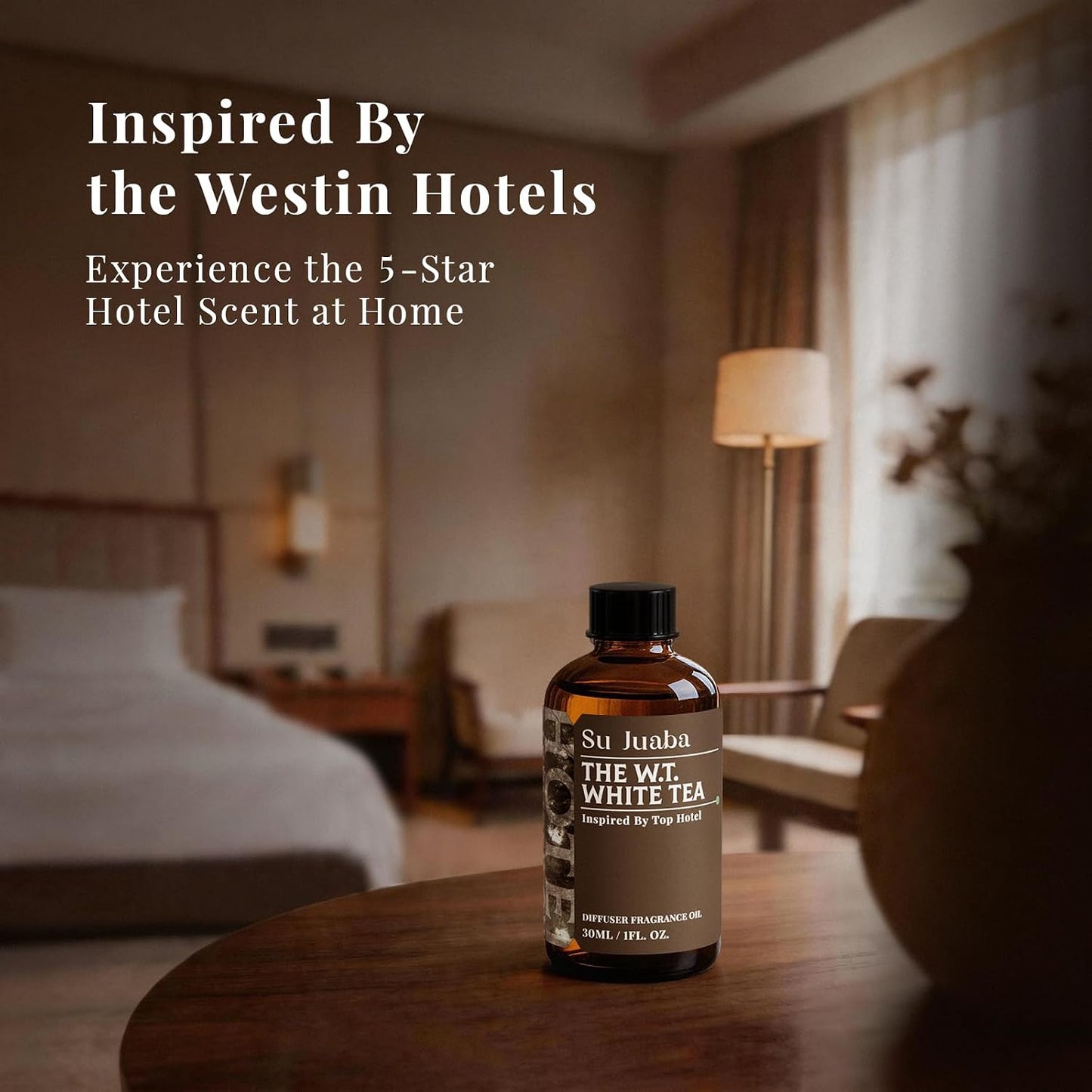 SU JUABA White Tea Hotel Diffuser Oil - Inspired by Westin - Luxury Scent for Essential Oil Diffuser for Home & Car, Crafting, Long-Lasting & Vegan, 1 Fl Oz