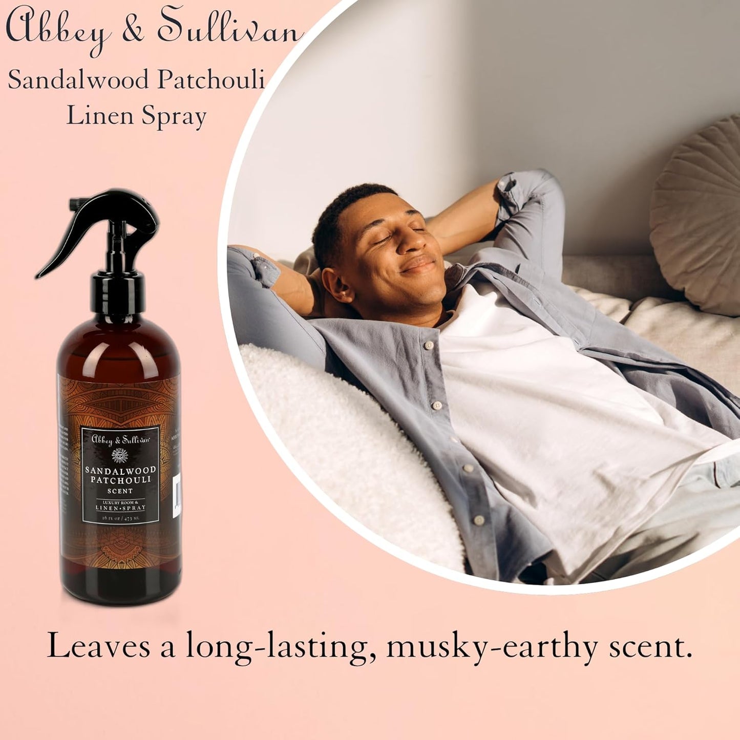 Abbey & Sullivan Linen Spray, Sandalwood & Patchouli, Warm and Earthy Odor Eliminating Scent, Pack of 2, 16 oz