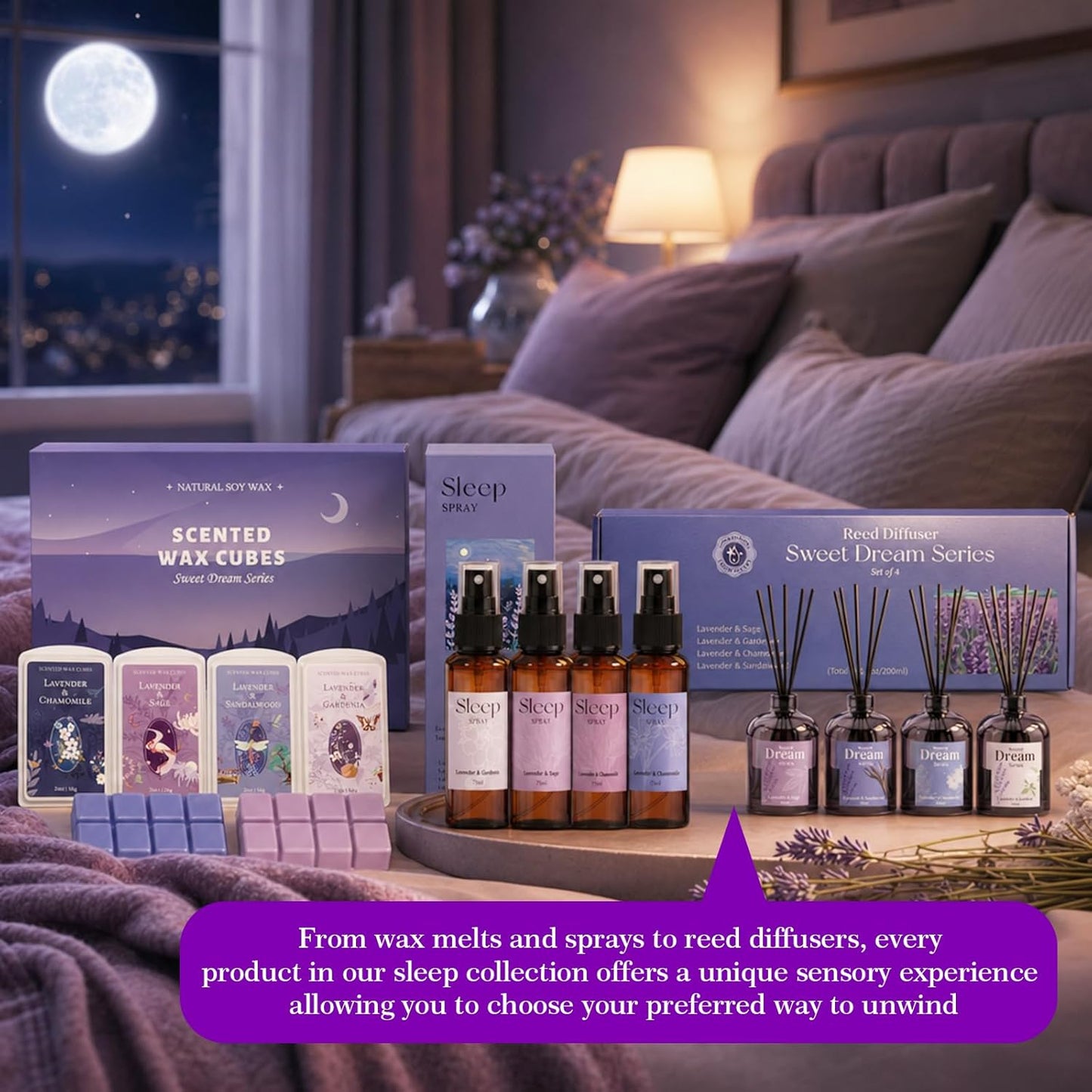 SCENTORINI Reed Diffuser Set for Sleep, Relax, 4 * 1.69oz, Natural Lavender Essential Oil Diffuser, Scented Reed Diffuser, Home Fragrance for Room Spa Bedroom Bathroom Hotel Home Decor