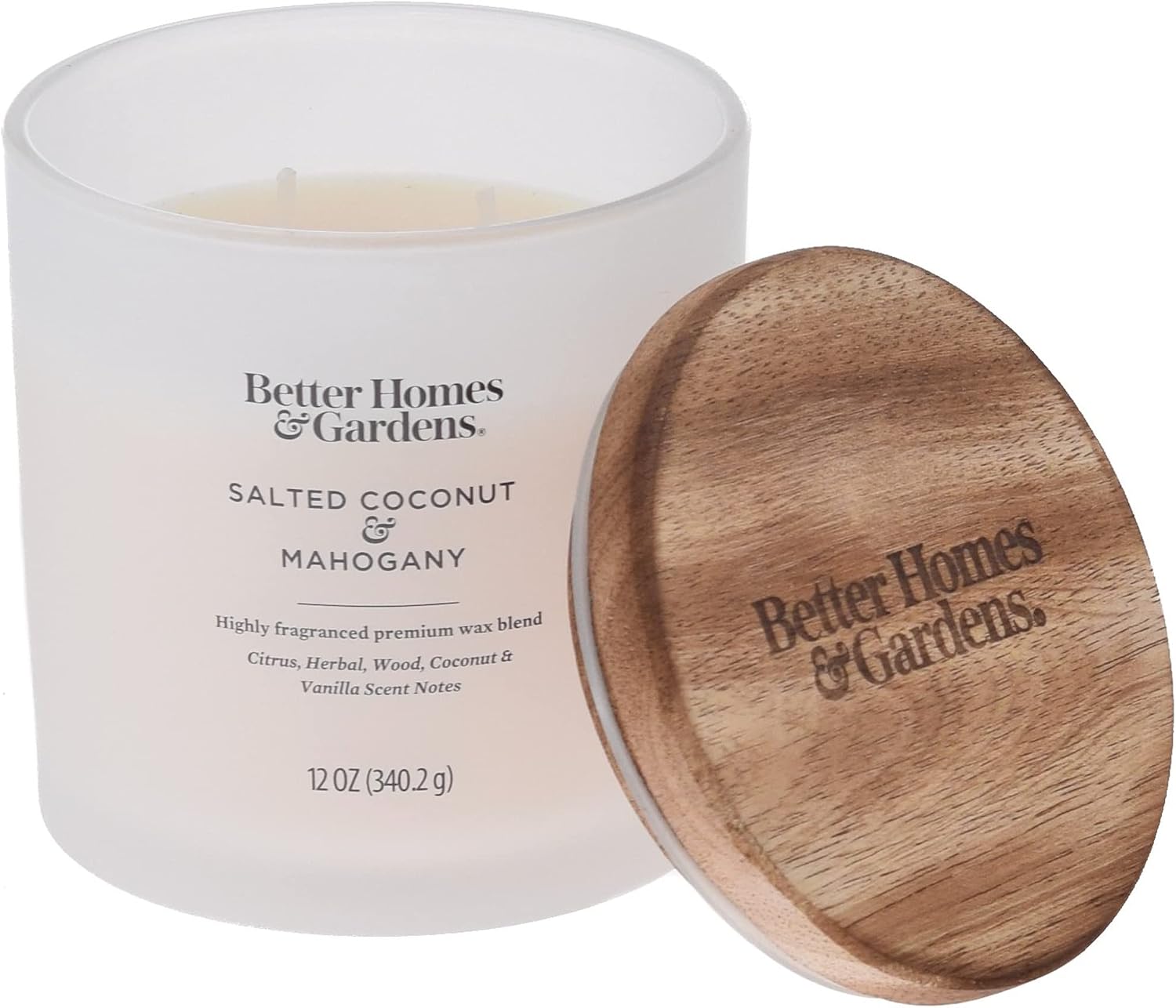 BetterHomes&Gardens 12oz Scented Candle, Salted Coconut & Mahogany 2-Pack, Cream, 35524