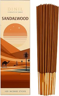 Dinil Sandalwood Incense Sticks – 100 Sticks | Hand-Rolled, Charcoal-Free | Clean Burn, Low Smoke | Aromatic Incense for Meditation, Yoga & Home Fragrance
