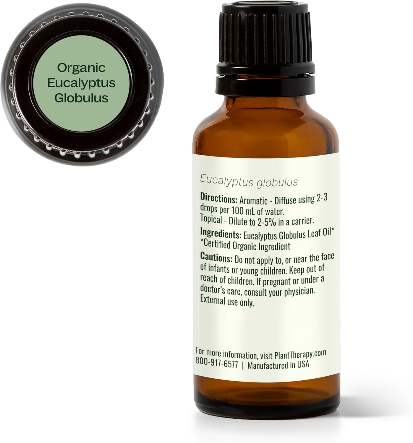 Plant Therapy Organic Eucalyptus Globulus Essential Oils 30 mL (1 oz), 100% Pure, USDA Certified Organic, Undiluted, Natural Aromatherapy for Respiratory Support & Focus