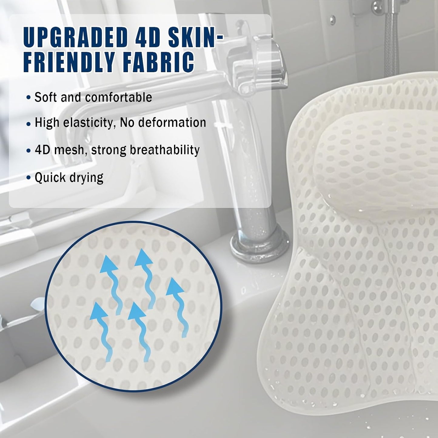 Bath Pillow Bathtub Pillow, Thick Padded Ergonomic Bathtub Headrest for Tub Neck and Back Support with Soft 4D Mesh Fabric and Six Non-Slip Suction Cups, Bath Pillows for Bath Accessories