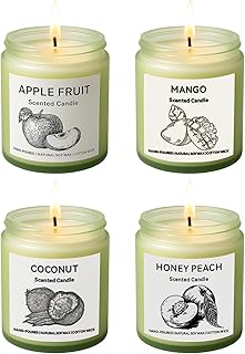 Scented Candle Gift Set, 4 Pack 25oz Soy Wax Candles, 200 Hour Burn Time, Long Lasting Aromatherapy Candles for Home Fragrance, Ideal Gift for Women and Men – Mango, Apple, Peach, Coconut