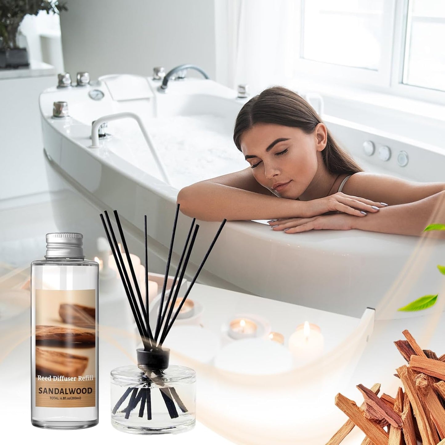 SCENTORINI Reed Diffuser Oil Refill, Sandalwood Diffuser Oil 6.76 Fl Oz, Natural Scented Essential Oil Refill Long Lasting Summer Home Fragrance for Bathroom Bedroom Spa Aromatherapy Home Decor