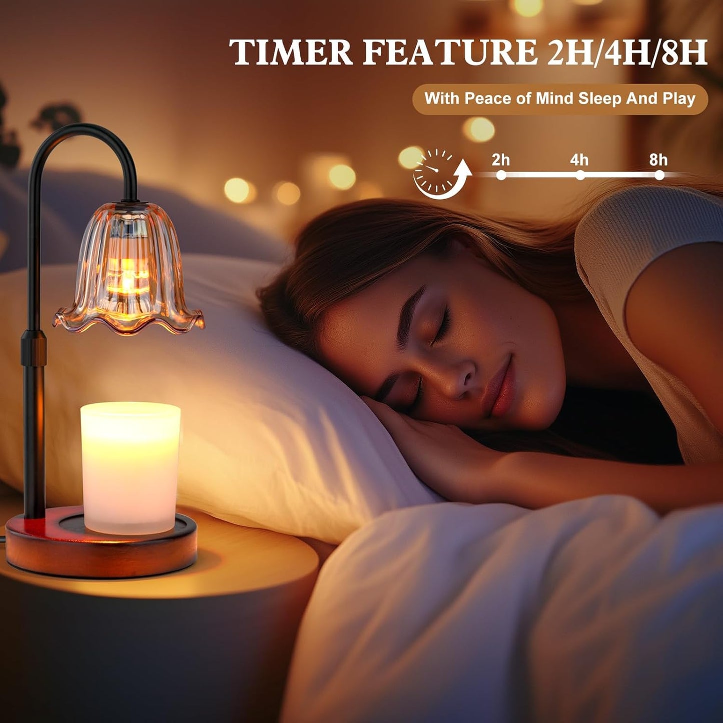 Candle Warmer Lamp Electric: Timer Dimmer Candles Warming Jar Light - Height Adjustable Dimmable Warmers Lamps - Flower No Flame Lamps with Heat Warm Melt Wax - Home Bedroom Decor Table Light