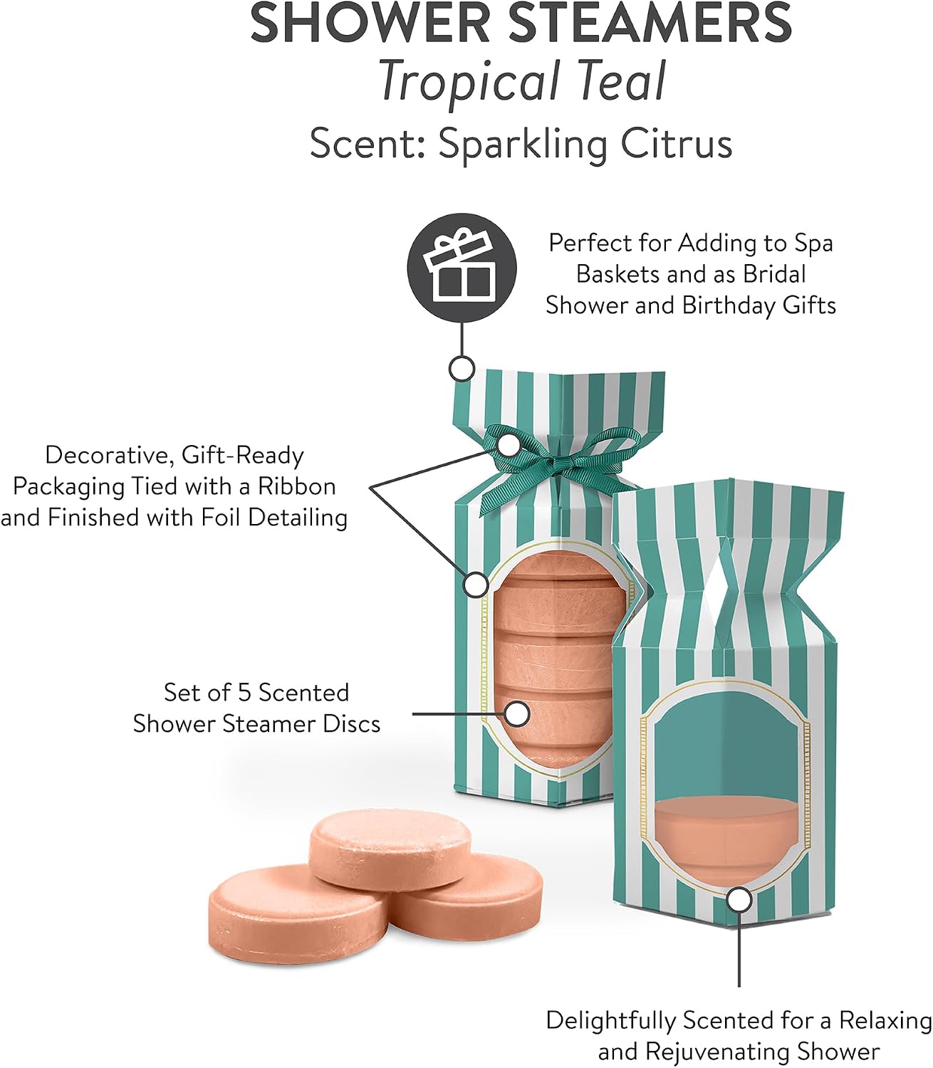 Studio Oh! Tropical Teal Shower Steamers Set, Sparkling Citrus Aromatherapy Shower Bombs, 5 Pack Spa Tablets, Relaxing Shower Fizzers for Women Gift