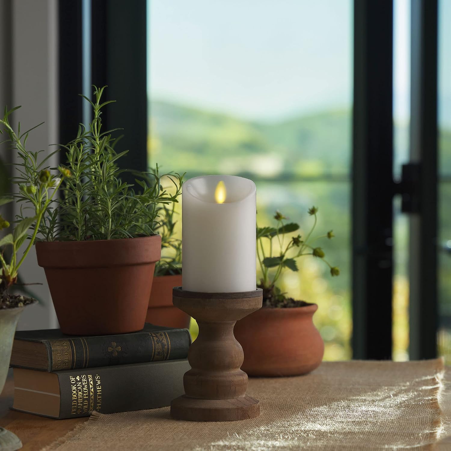 Luminara Flickering Flameless White 4.5" Scalloped Edge Pillar Candle - Warm LED Light Flame - 2 C Battery Operated Decor for Dining Room Table Centerpieces, Fireplace Mantel, Dinner Party, Reception