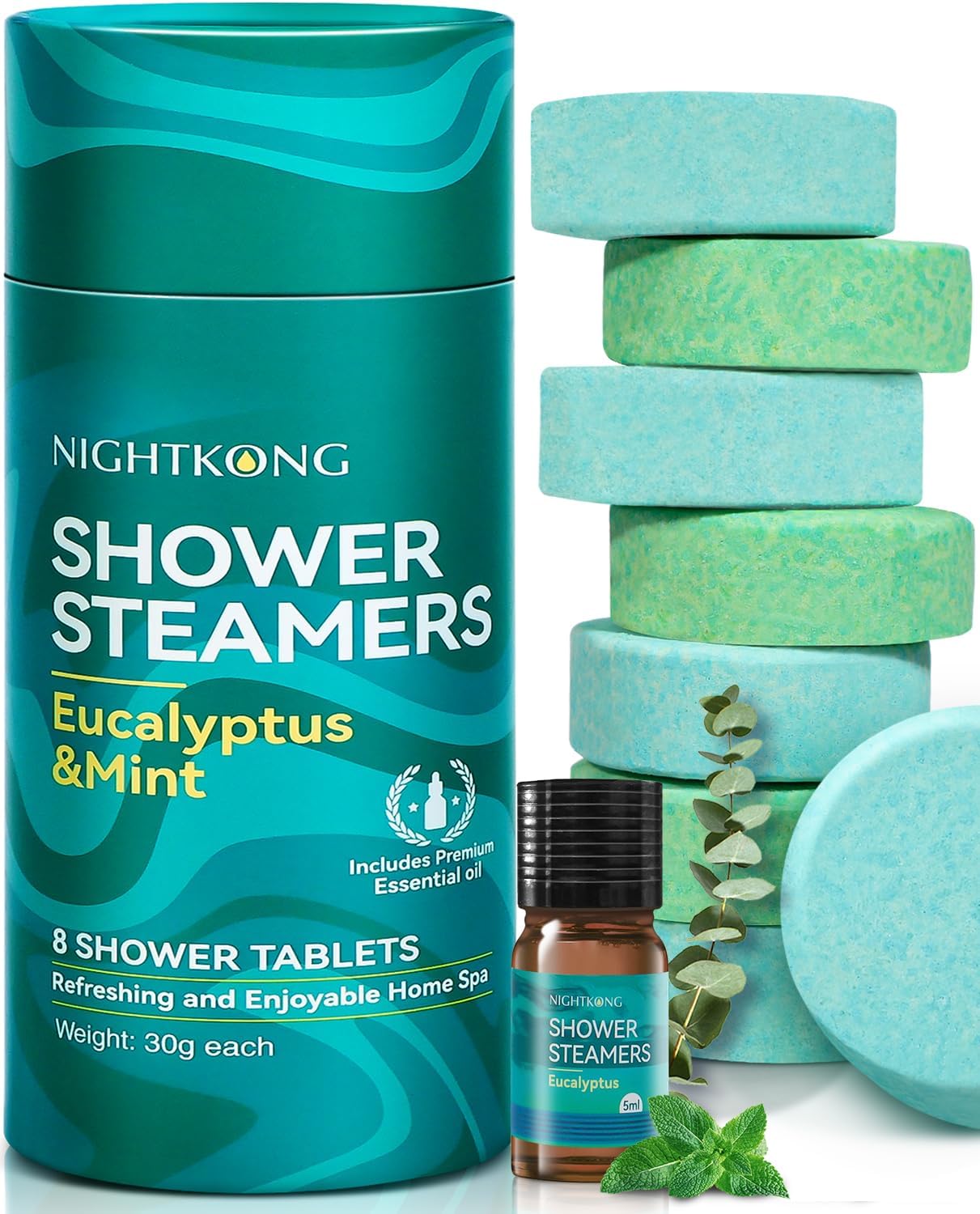 Shower Steamers Aromatherapy 8 Packs with 5ml Essential Oil, Eucalyptus for Shower, Birthday Gifts for Men, Father Day Gift for Dad from Daughter, Eucalyptus & Mint for Nasal Congestion, Stress Relief