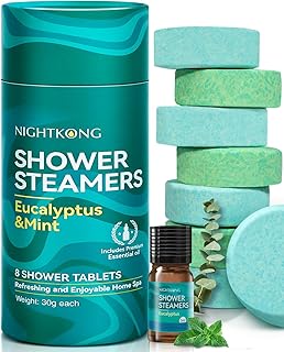 Shower Steamers Aromatherapy 8 Packs with 5ml Essential Oil, Eucalyptus for Shower, Birthday Gifts for Men, Father Day Gift for Dad from Daughter, Eucalyptus & Mint for Nasal Congestion, Stress Relief