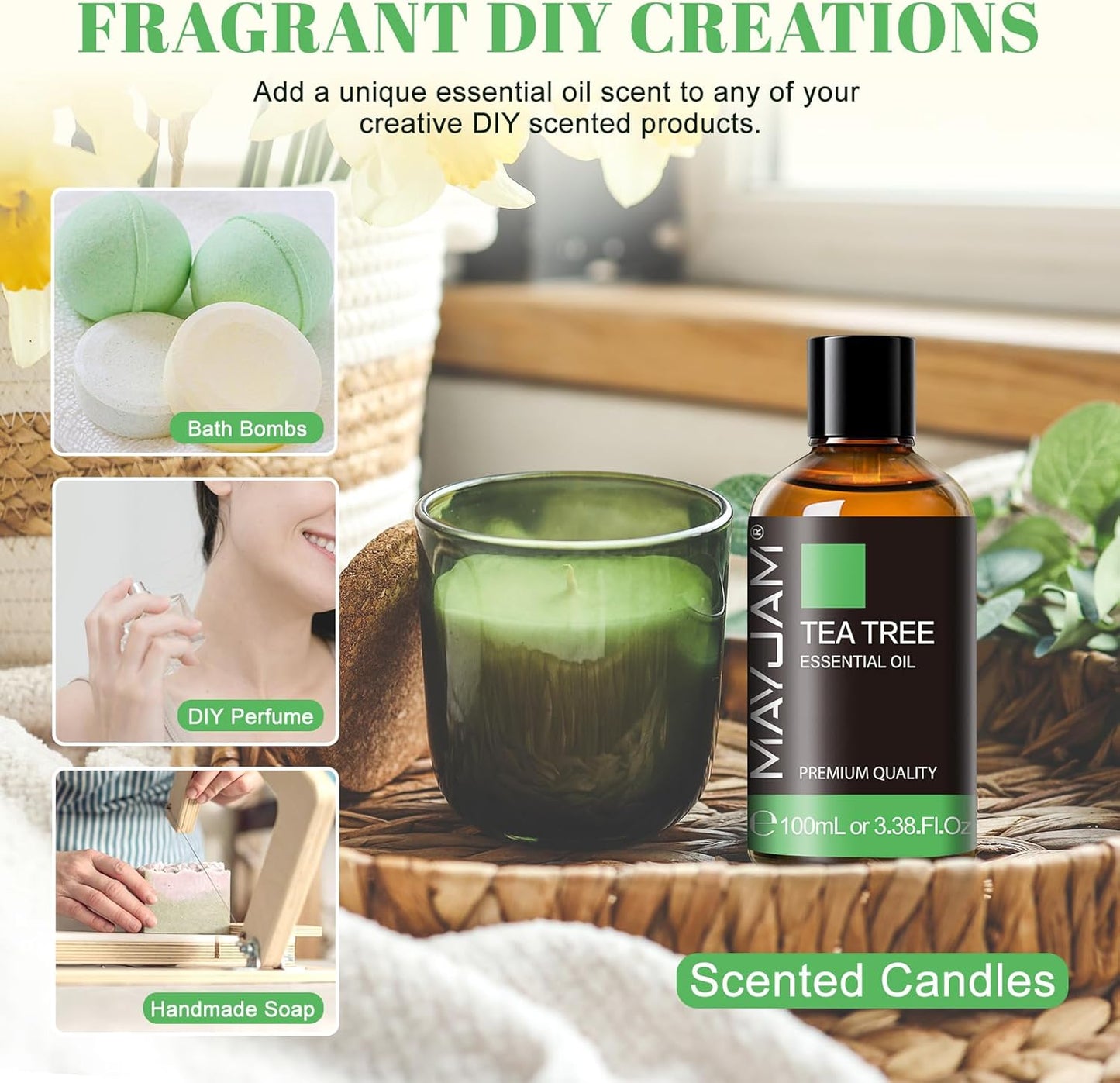 Tea Tree Essential Oil for Diffuser, MAYJAM Pure Essential Oils, Huge 3.38FL.OZ Bottle, Tea Tree Oil with Glass Dropper
