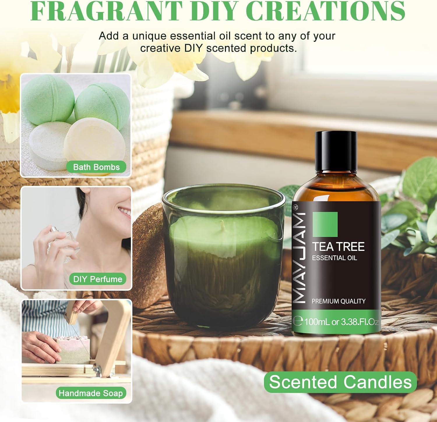 Tea Tree Essential Oil for Diffuser, MAYJAM Pure Essential Oils, Huge 3.38FL.OZ Bottle, Tea Tree Oil with Glass Dropper