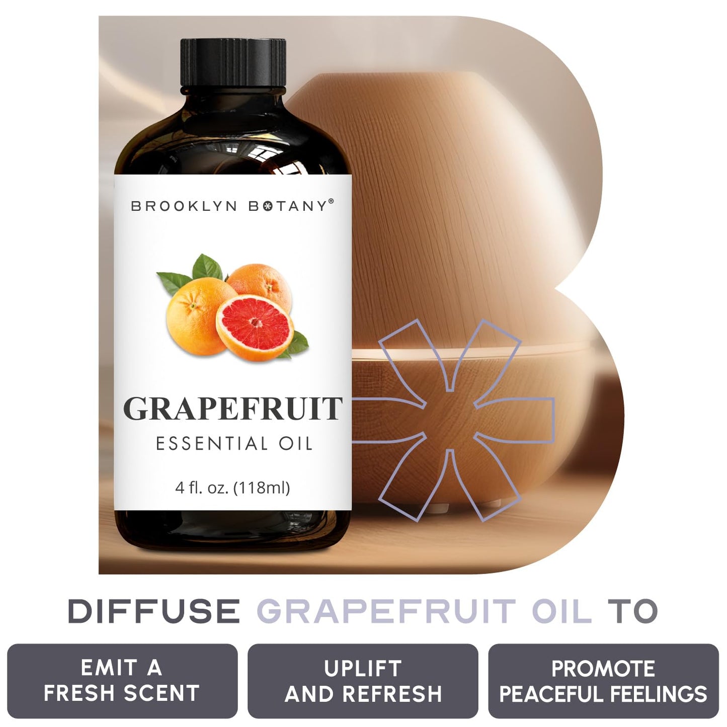 Brooklyn Botany Grapefruit & Eucalyptus Essential Oils – 4 Fl Oz (Pack of 2) – 100% Pure & Natural – Refreshing & Invigorating Aromatherapy Blend