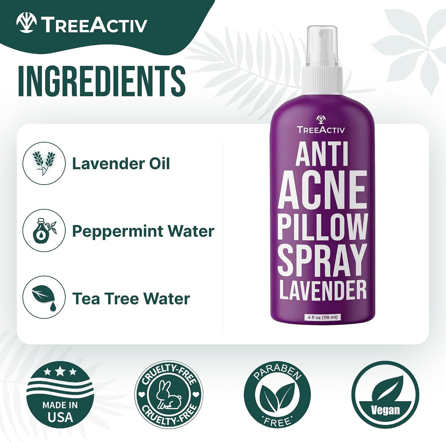 Anti-Acne Pillow Spray, 4 fl oz, Lavender Sleep Spray, Pure Lavender Essential Oil Air Freshener, Pillow Linen Spray for Bedding, Aromatherapy, 1000 Sprays