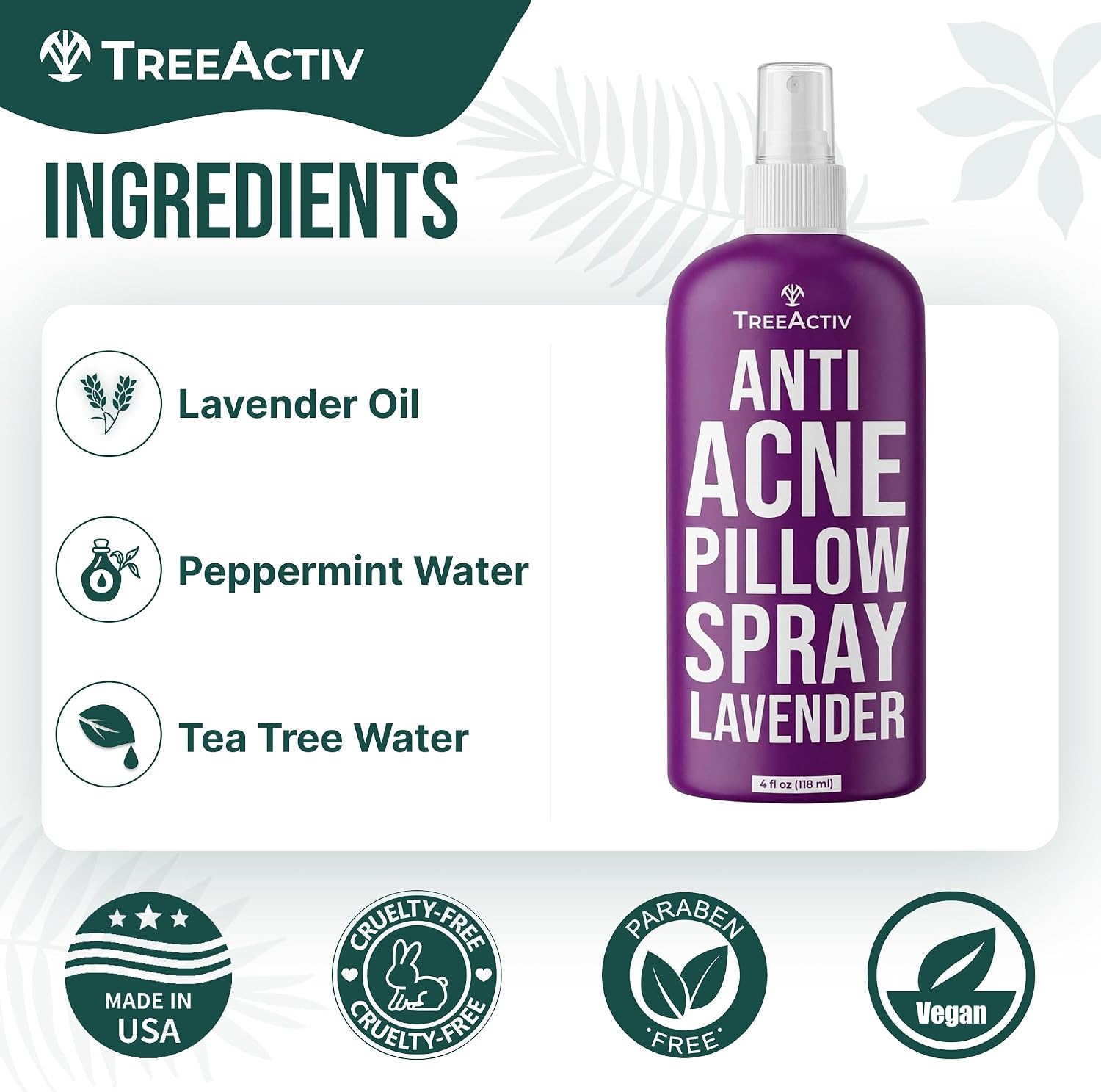 Anti-Acne Pillow Spray, 4 fl oz, Lavender Sleep Spray, Pure Lavender Essential Oil Air Freshener, Pillow Linen Spray for Bedding, Aromatherapy, 1000 Sprays