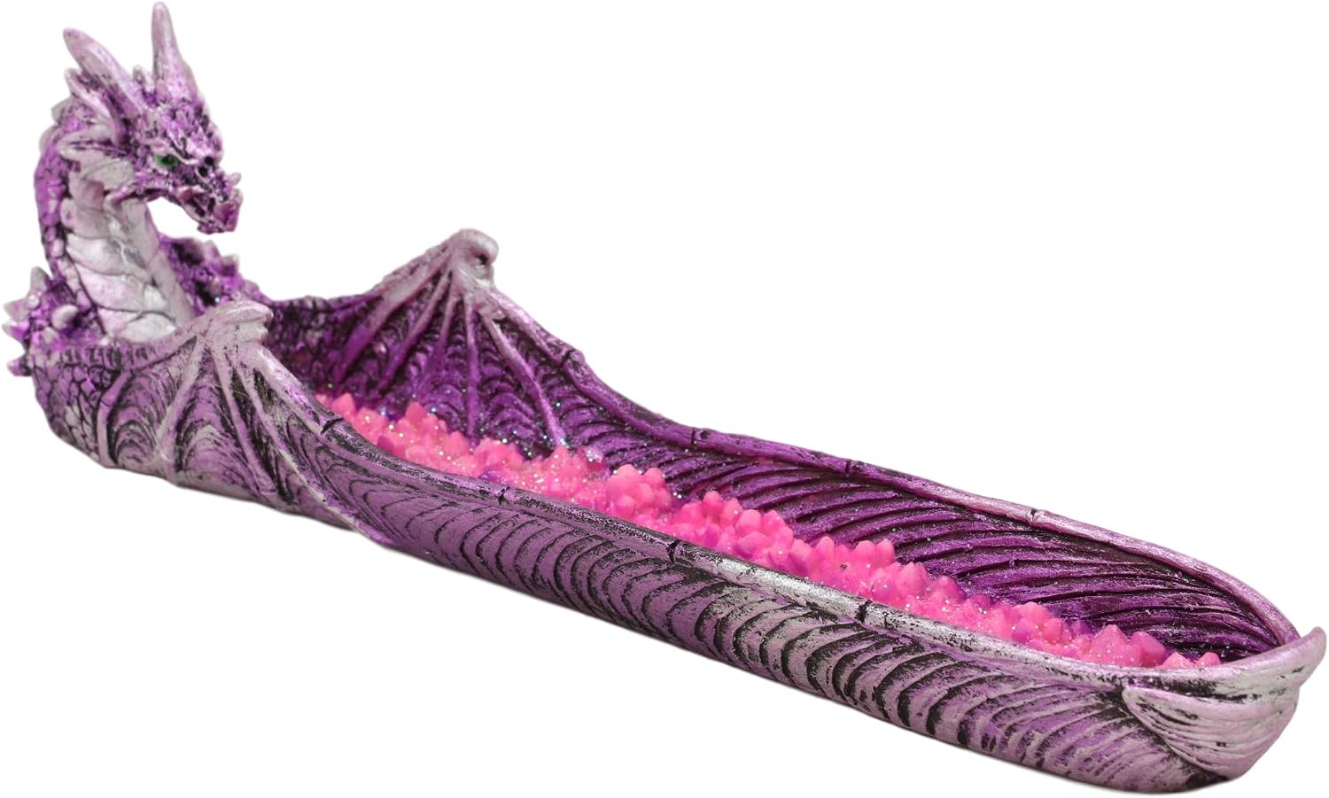 Ebros Gift Magenta Sunset Dragon Guarding Pink Quartz Crystal Quarry River Incense Burner Holder Figurine 10.5" Long Fantasy Mythical Dungeons and Dragons Home Decorative Accent Statue