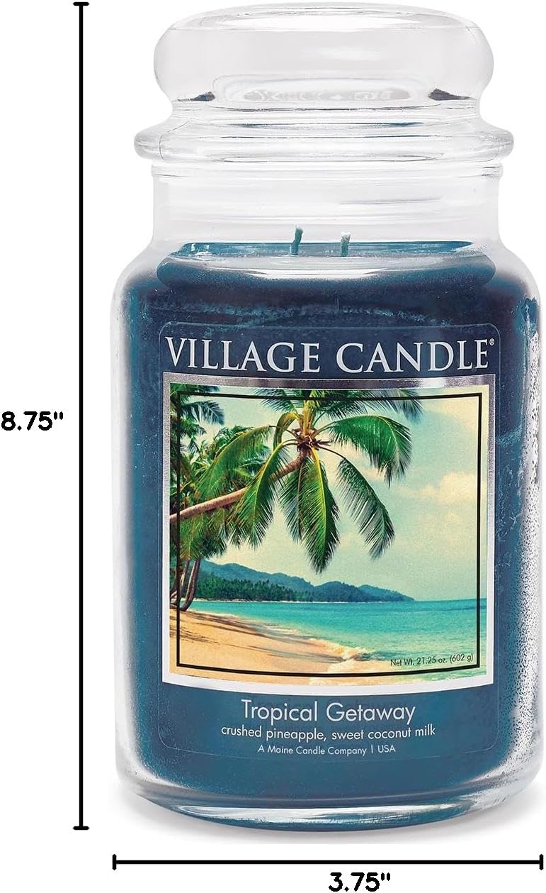 Village Candle Tropical Getaway, Large Apothecary Jar, Scented Candle, 21.25 oz.