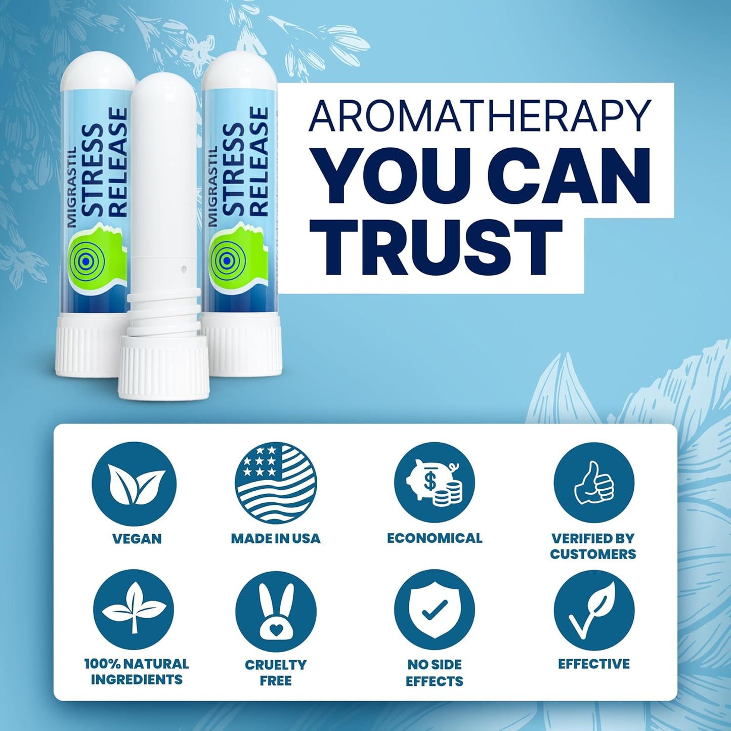 Migrastil Stress Release Inhaler 2-Pack, Calm Aromatherapy Formula, Natural Stress Relief with Peru Balsam and Other Essential Oils. Made in The USA.
