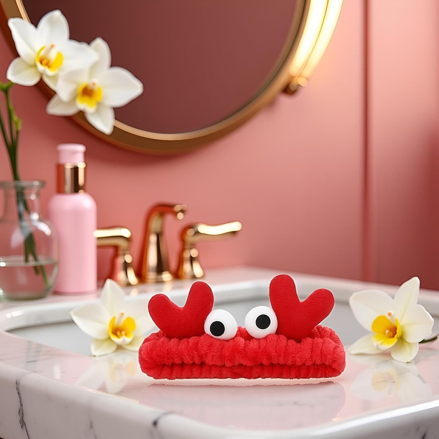 Red Crab Face Wash Headband Cute Soft Facial Makeup Hair Band Elastic Head Band Creative Hair Accessorie for Women Skincare Shower