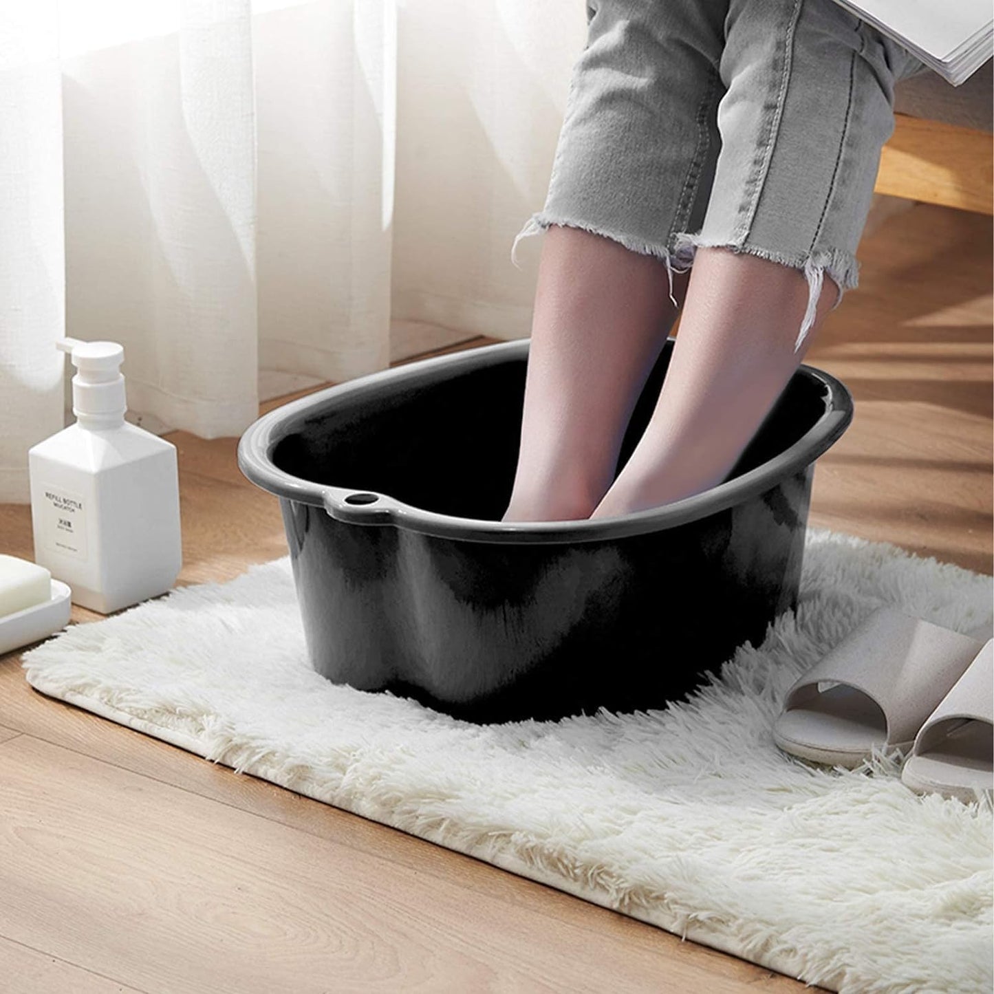 AXLOFO® Foot Soaking Bath Basin, Large Plastic Foot Soaking Tub, Feet Massage Feet Bath Bucket, Great for Getting the Dead/Old Skin Off Your Foots (blackbasin)